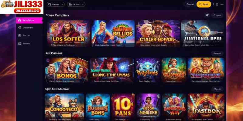 Online casino dashboard featuring multiple video slots games
